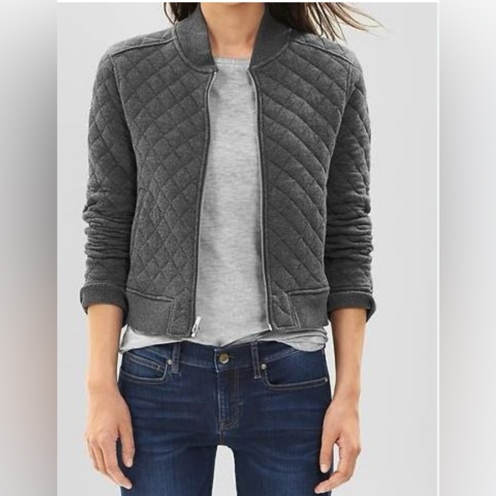 LIKE NEW - Grey Quilted Bomber Jacket